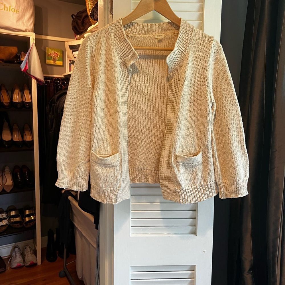 J. Crew Lightweight Linen Open-Front Cardigan in Cream